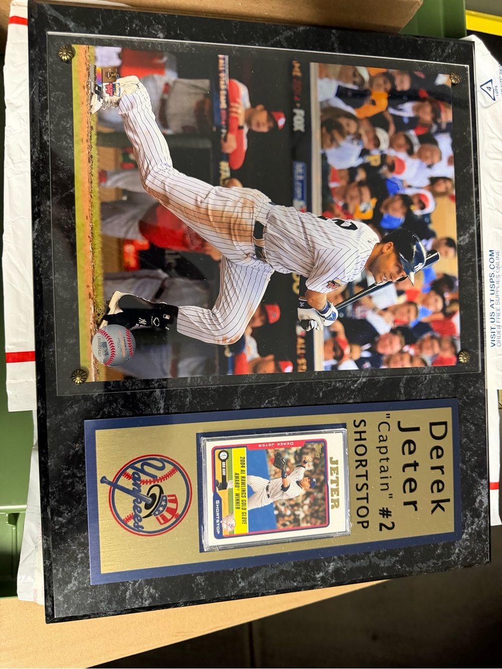 Derek Jeter Framed Baseball Plaque - White Pinstripe